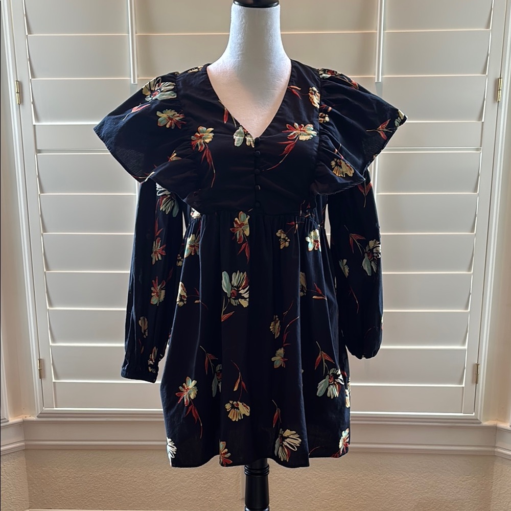 Lost + Wander Black and Orange Long Sleeve Dress